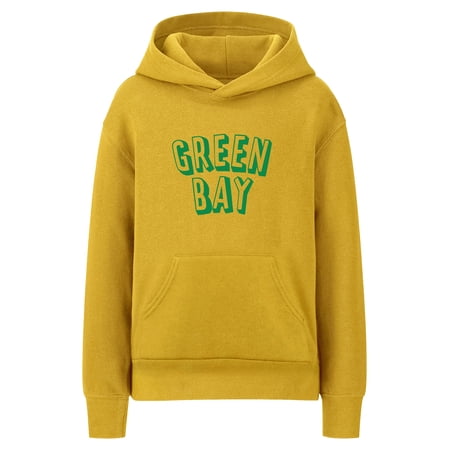 Daxton Youth Unisex Pullover Cities States Hoodie Mid-Weight Fleece Sweater - Green Bay Gold Green M