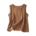 thumbnail image 3 of 2 Piece Linen Set for Women with Pockets Beach Casual Travel Outfits Sleeveless Tank Tops and Shorts (M, Brown), 3 of 6