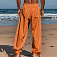 thumbnail image 4 of Dwellite Men Casual Cotton Linen Pants Elastic Drawstring Waist Summer Trousers Loose Fit Lightweight Beach Lounge Pant 2026 Saffron M, 4 of 4