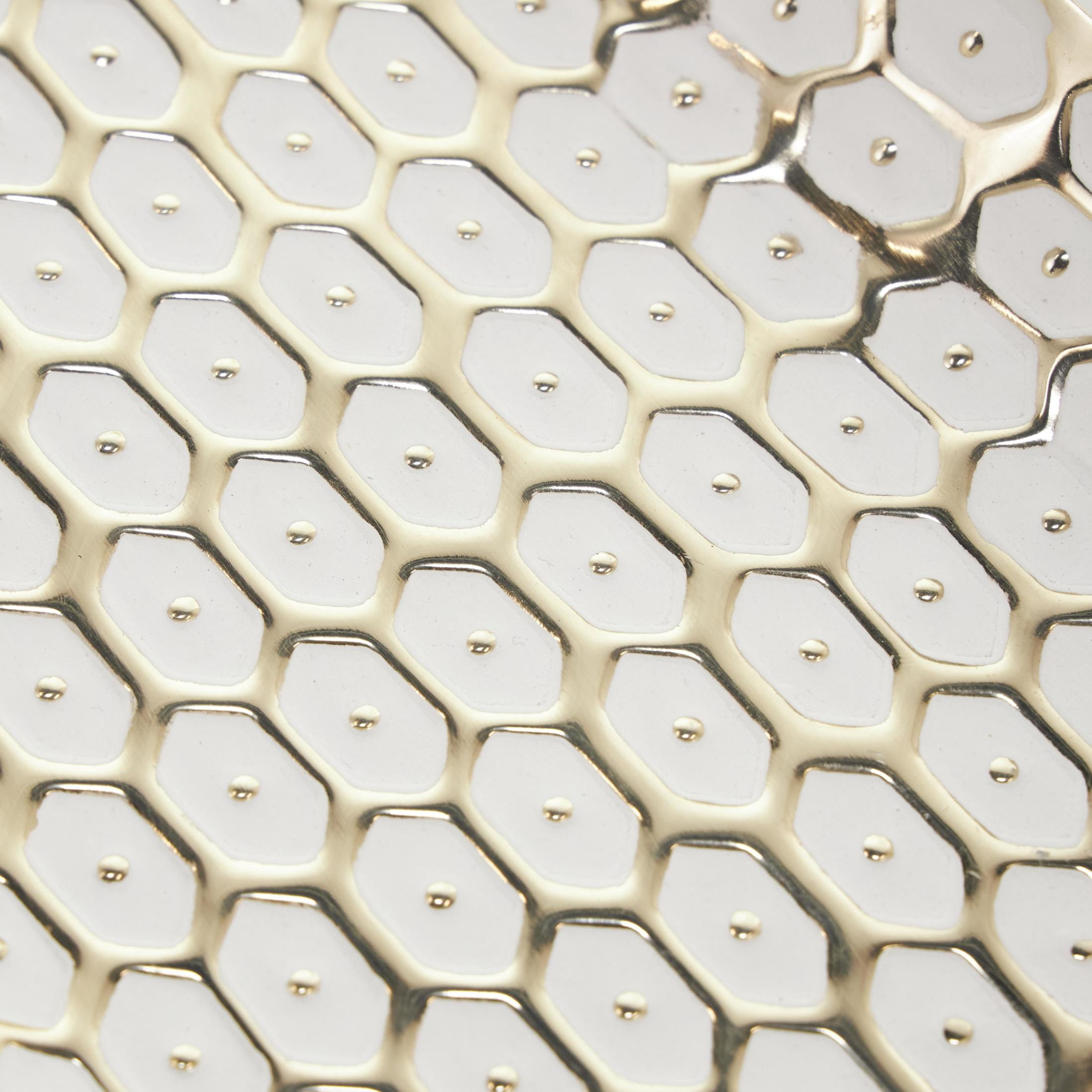 DecMode 19", 19"W Gold Metal Geometric Dot Geometric Tray with White Accents, 2-Pieces