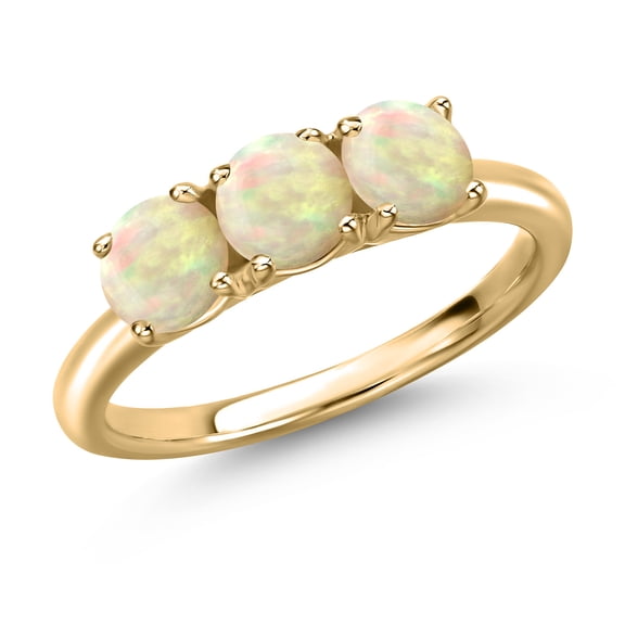 Gem Stone King 10K Yellow Gold White Ethiopian Opal Engagement Ring for Women | 0.90 Cttw | Round Cabochon 5MM | Gemstone October Birthstone | Size 9