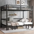 thumbnail image 2 of Bed Frame Queen over Queen size pull-out Metal Bunk Bed, lower bunk can be pulled out in three sections, top bunk equipped with safety rails, black.,Platform Bed Frame, 2 of 19