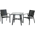 thumbnail image 2 of Hanover Cortino 3-Piece Commercial-Grade Bistro Set with 2 Aluminum Slat-Back Dining Chairs and a 30" Tempered-Glass Table, 2 of 9