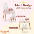 thumbnail image 3 of OLAKIDS Kids Vanity Set, 2 in 1 Wooden Princess Makeup Table and Chair with Mirror Storage Drawers Shelf, for Little Girls, Rabbit Themed Toddler Dressing Desk Beauty Play Set Gift, 3 of 9