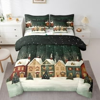 jejeloiu Merry Christmas Bedding Comforter Set 7-Piece,Chic Xmas Tree King Bedding Sets,Happy New Year Bed Sheets For Teens,Ultra Soft Home Decor Reversible