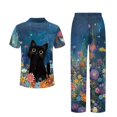 thumbnail image 6 of Yuyamidu Black Cat Womens Button Down Pajama Sets Loungewear Soft 2 Piece Pjs Sets Short Sleeve Top Long Pants Blue Sleepwear Loungewear, 6 of 7