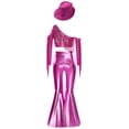 thumbnail image 4 of TSSOE Kids Girls Shiny Metallic Disco Dance Outfits Sparkle Sequins Tassels Crop Tops with Bell Bottoms Long Pants and Hat Hot Pink 16, 4 of 5