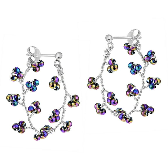 AeraVida Rainbow Crystal Twisted Vines Sterling Silver Front-Back Hoop Earrings for Female Adult