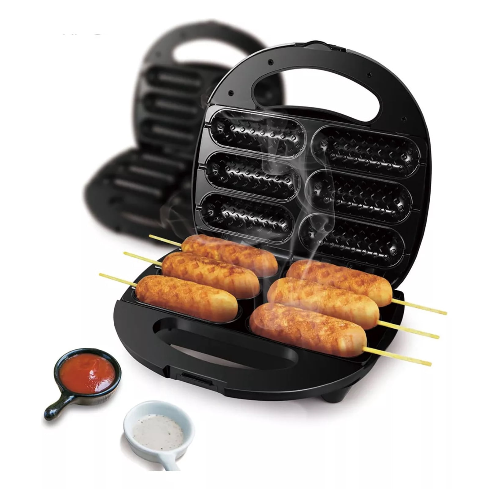 Waffle Maker, Corn Dog Waffle Maker with Non-stick Coating Plate, 750W Electric Hot Dog Waffle Machine Make 6 Corn Dogs, Easy to Clean, for Breakfast, Snacks, Desserts, Black