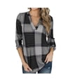 thumbnail image 3 of women's new spring and autumn shirt plaid printed V-neck long-sleeved top T-shirt-Black-S, 3 of 8