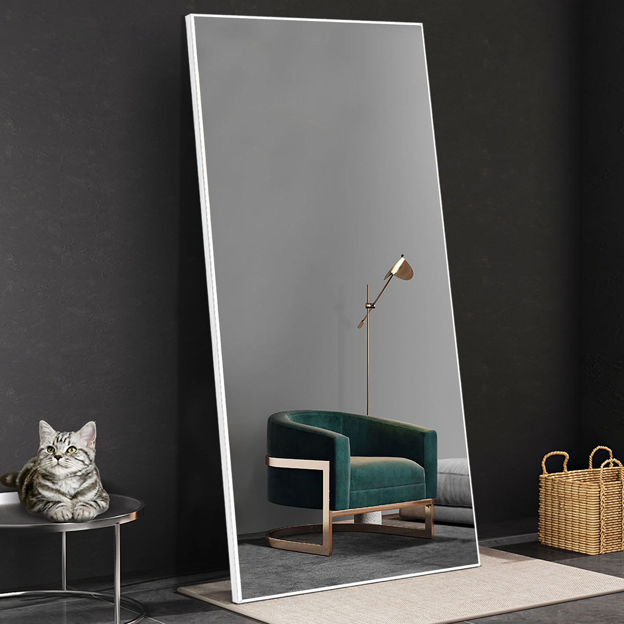 30 in x 70 in White Modern Wall Mirror