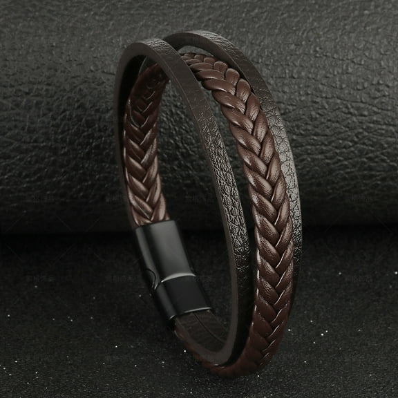 Vintage Leather Rope Braided Bracelet Ethnic Style Magnetic Snap Men's Bracelet