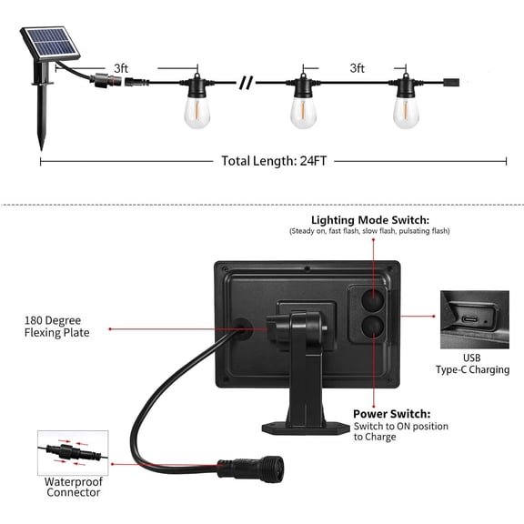 24ft Solar String Lights