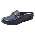 thumbnail image 5 of Rokment Mules Dressy Slippers for Women Ladies Trendy Casual Buckles Leather Closed Toe Sandals Comfortable Walking Slip on Backless Loafers Summer Fall Blue Size 9.5, 5 of 6