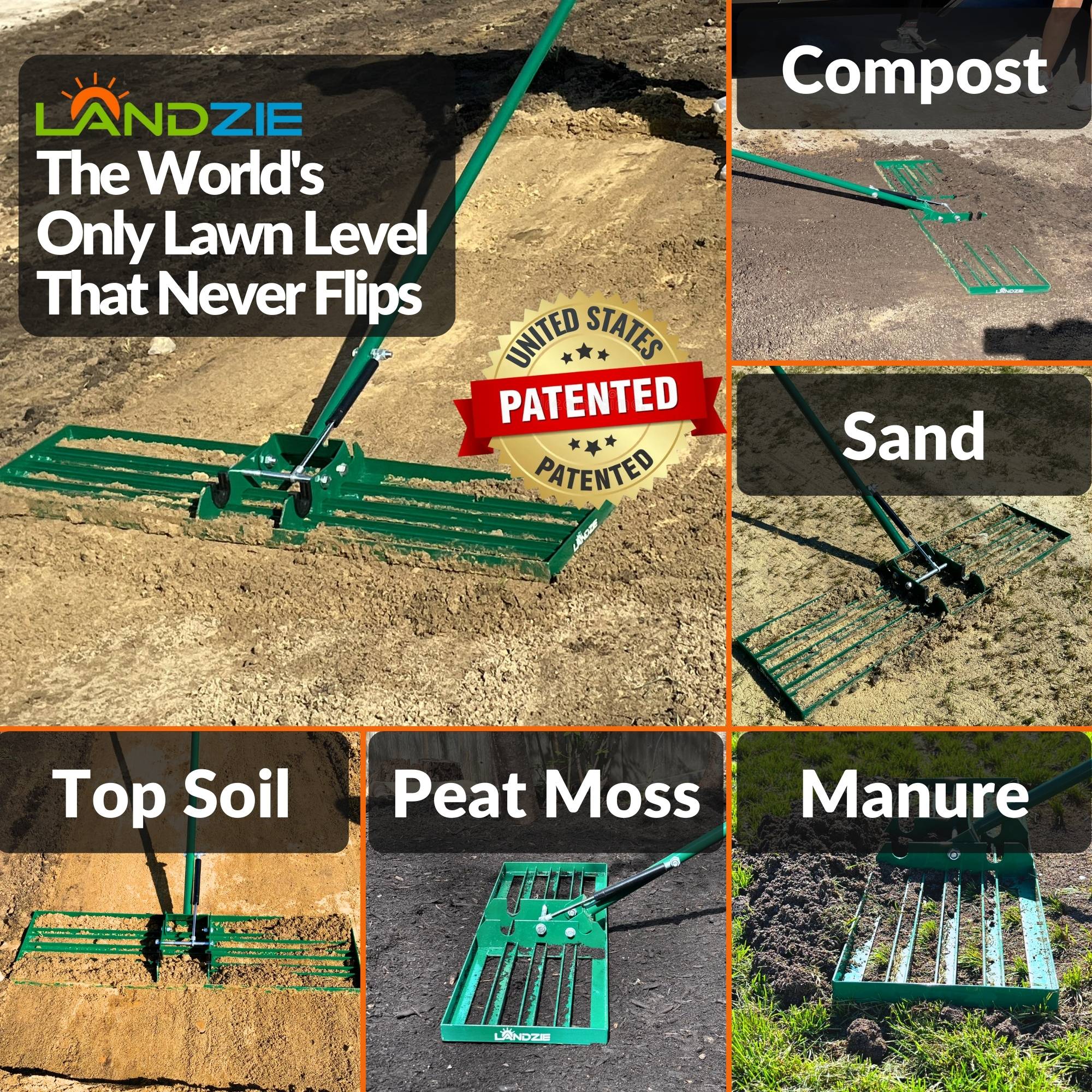 LANDZIE AeroLeveler Lawn Leveling Rake - Patented 36 inch Wide Pneumatic Lawn Leveler Leveling Rake - Provides Stability and Control Without Flipping Over While Leveling Any Yard, Dirt, Ground
