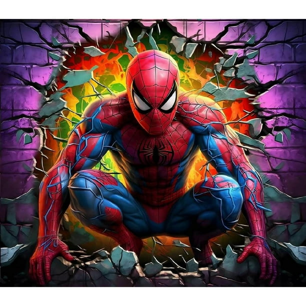 Peggybuy 5D DIY Full Round Drill Diamond Painting Breaking Wall et Spiderman  Home Decor 