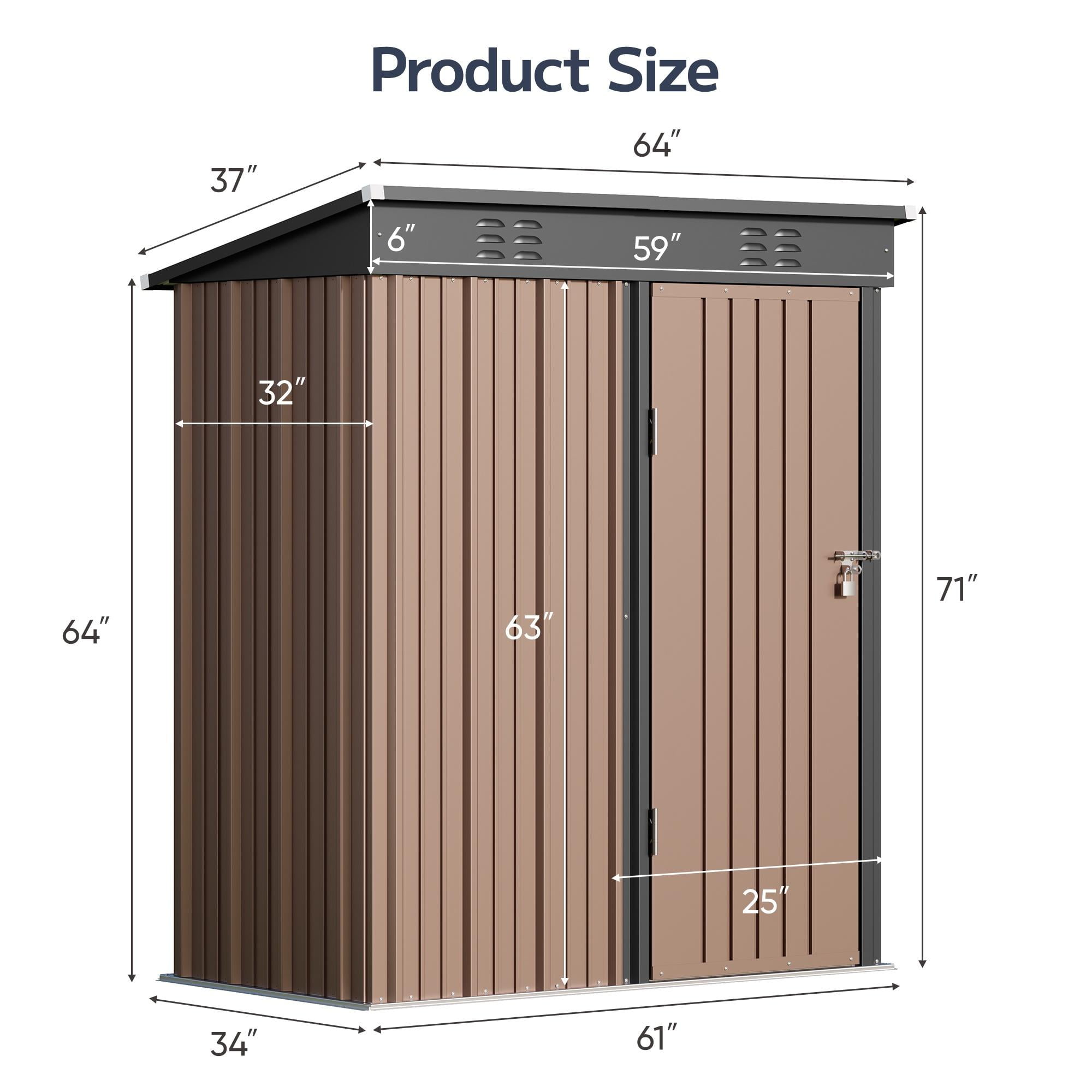 Asofer Metal Shed, Outdoor Storage Shed, Small House Outdoor Cabinets, All Weather Resistant Storage Cabinet, Brown
