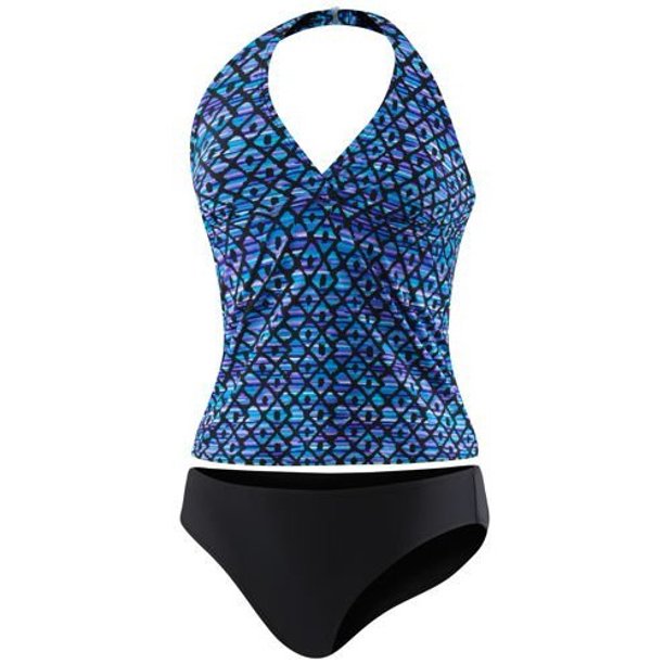 speedo womens halter top tankini swimsuit (10, blue diamond (02