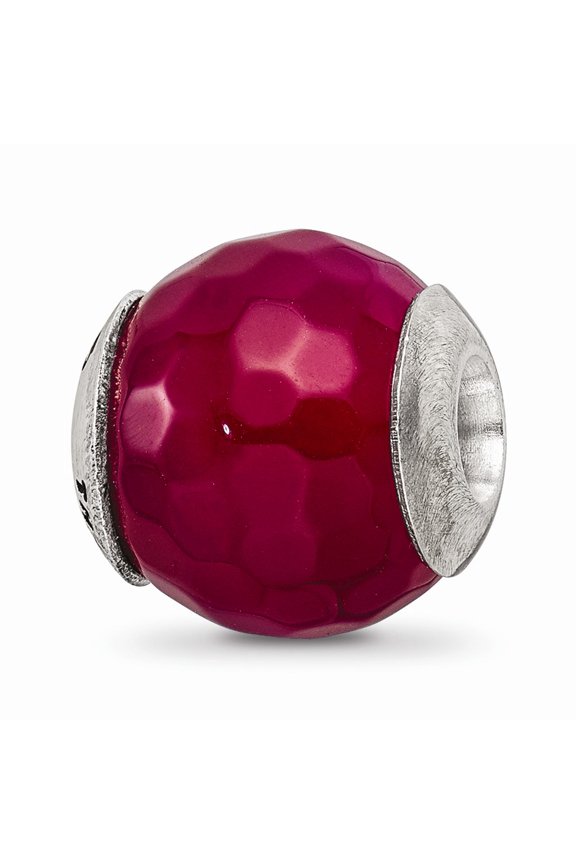 925 Sterling Silver Reflections Fuchsia Cracked Agate with Shell Stone Bead; for Adults and Teens; for Women and Men