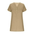 thumbnail image 4 of ZQUUVOU Women's Casual Dress Short Sleeve V-Neck Button Mini Dress Khaki,S, 4 of 5