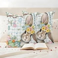 thumbnail image 3 of Aqua Easter Bunny Outdoor Waterproof Pillow Covers, Spring Easter Eggs Floral Buffalo Plaid Decorative Square Throw Pillowcase Sofa Cushion Sham for Patio/Couch/Chair, 16"x16" 2 Pack, 3 of 8