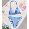 thumbnail image 6 of CCRFTGI Girls Swimsuit 2 Piece V Neck Bikini Set Cute Floral Gingham Halter Triangle Wireless Bikini Bathing Suit Summer Swimwear with Adjustable Strap Light Blue 5-6 Years, 6 of 6