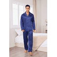 thumbnail image 3 of Onimisc Men Satin Silk Pajamas Sets Long Sleeve Sleepwear Button-Down PJs Sets Two-Pieces Loungewear with Pockets, 3 of 7