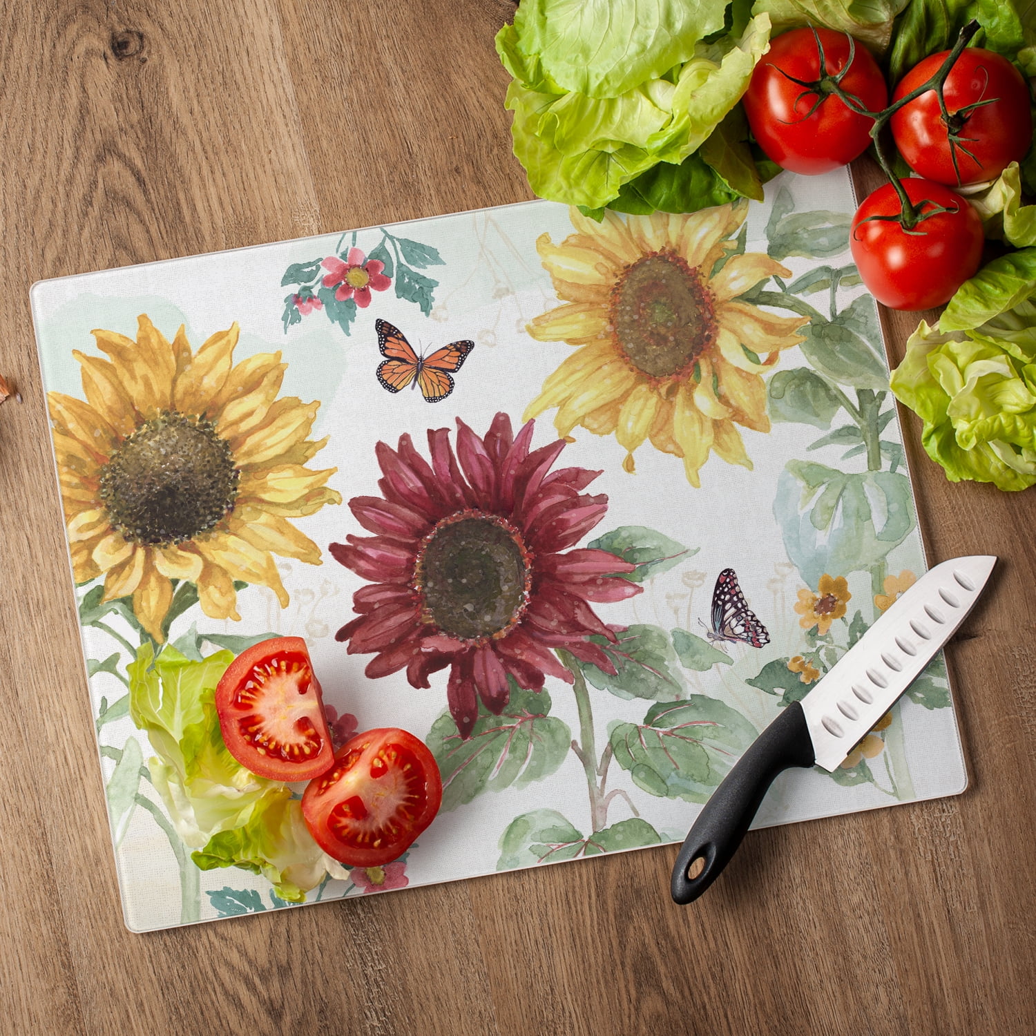 CounterArt Sunflower Splendor 3mm Tempered Glass Cutting Board 15" by 12"