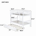 thumbnail image 3 of Twin Over Twin Rubber Wood Bunk Bed with Trundle, Convertible into Twin Size Beds, Twin Size Bunk Bed with Ladder and Safety Guardrails, White, 3 of 9