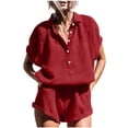 thumbnail image 3 of TAGOLD Womens Summer Jumpsuit Half Button Short Sleeve Top Pocket Shorts Soft Loungewear, 3 of 5