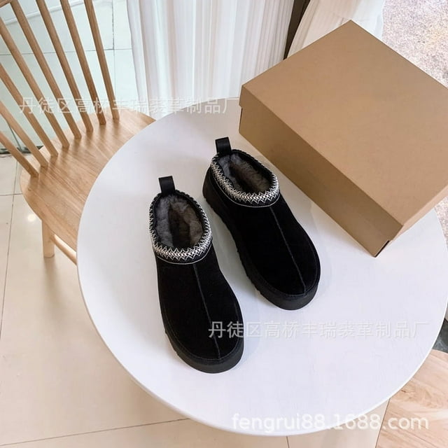 Zapatillas de algodón de estilo étnico con suela gruesa y tejido Gigi de caña baja, cálidas botas para la nieve