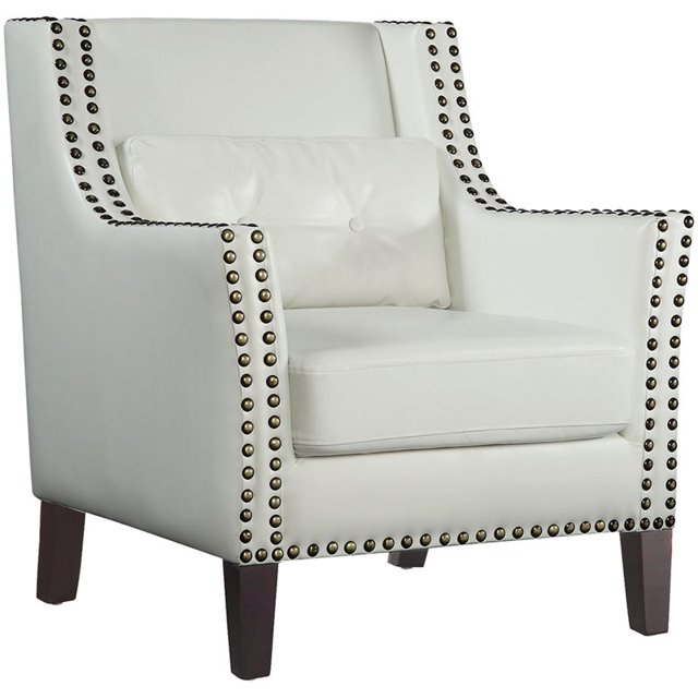 Bowery Hill Chaise d'Appoint Rembourrée avec Garniture Cloutée en Blanc
