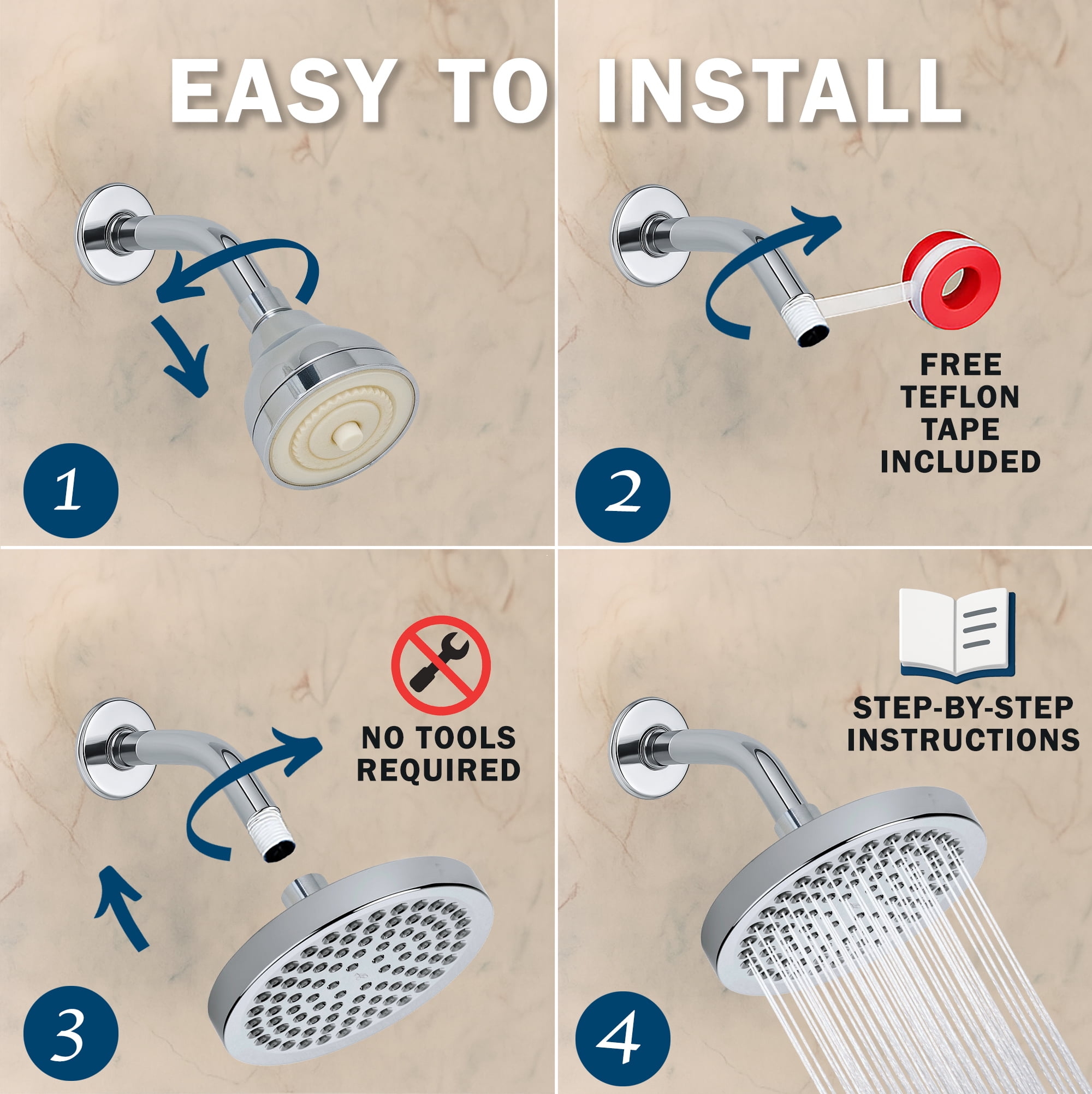 Aqua Elegante High Pressure Rain Shower Head for Low Flow Showers - 2.5 GPM - Polished Chrome