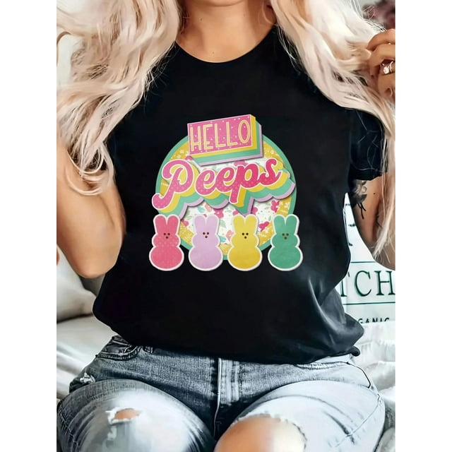 Camiseta con estampado "Hola de Pascua", cuello redondo, manga corta, cómoda y casual para primavera y verano. Ideal para adultos, hombres, mujeres, adolescentes, jóvenes y uso casual.