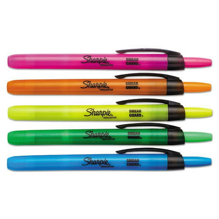 Retractable Highlighters, Assorted Ink Colors, Chisel Tip, Assorted Barrel Colors, 5/Set Retractable Highlighters, Assorted Ink Colors, Chisel Tip, Assorted Barrel Colors, 5/Set