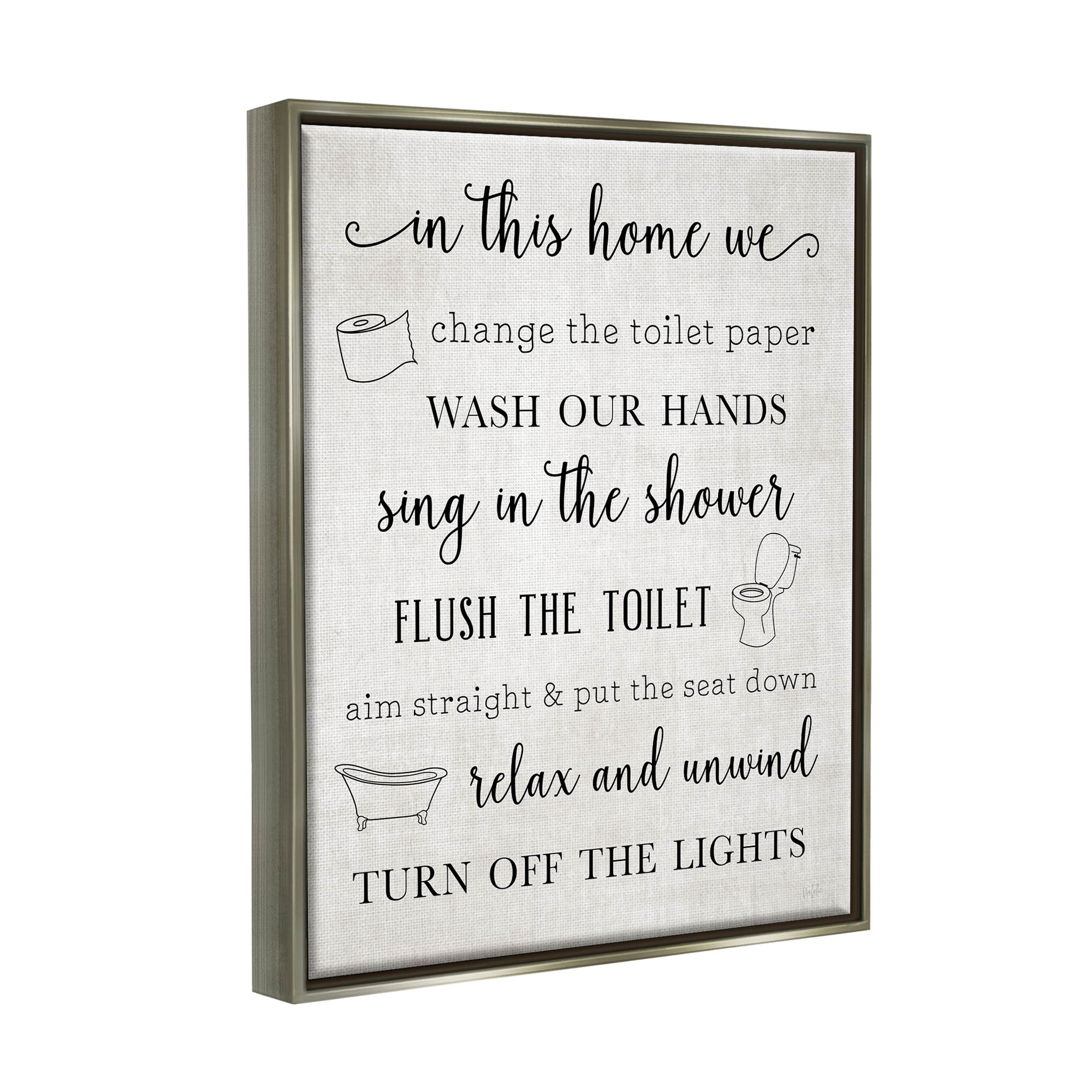 Stupell Industries In This Home Bathroom Rules Graphic Art Luster Gray Floating Framed Canvas Print Wall Art, Design by Natalie Carpentieri