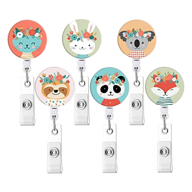 6 Pcs Animal Badge Reels Retractable Badge Holder with Alligator Clip Nurse Cute  Badge Clip for ID Card Holders 