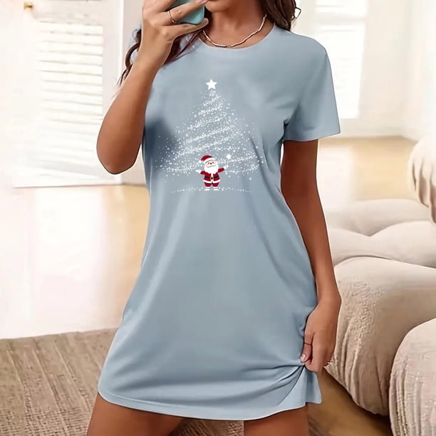 Camisón corto holgado y cómodo con cuello redondo y manga corta estampado para mujer