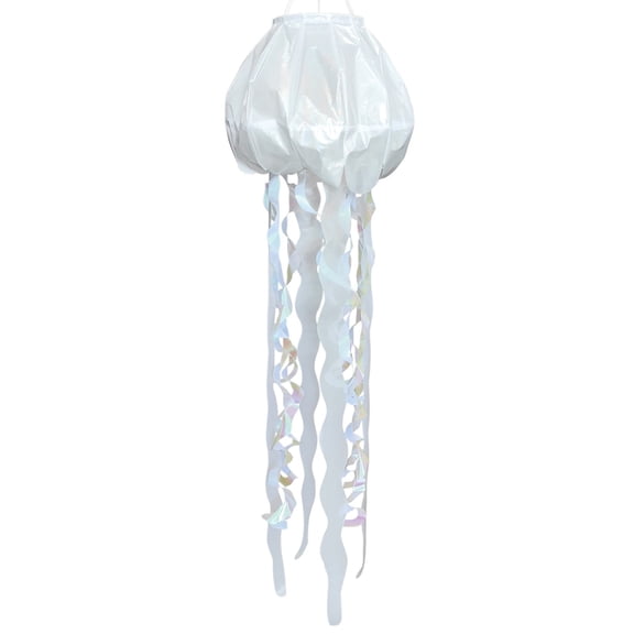 In the Breeze 5260 — 50-inch White Iridescent Jellyfish 3D Windsock — Simmering Windsock with Inflatable Head and Free-Flowing Tentacles