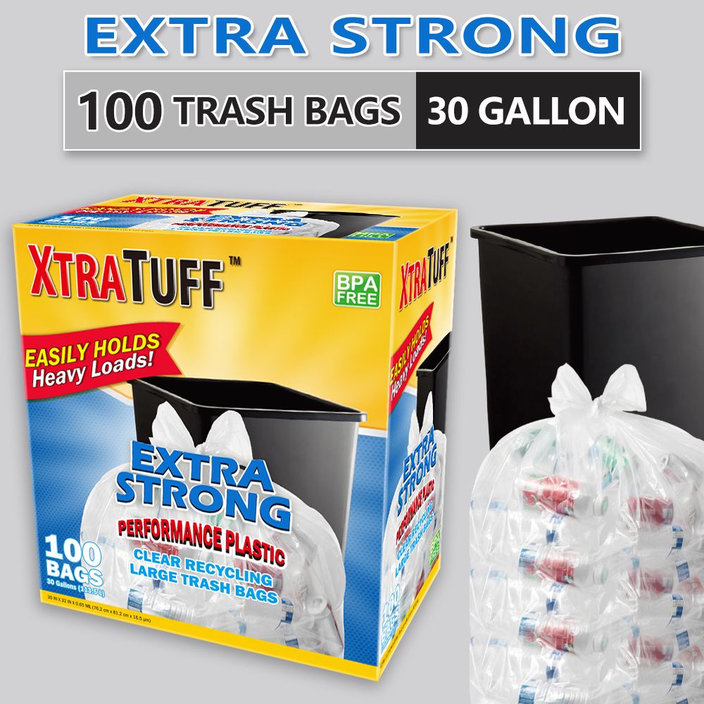 30 Gallon Disposable Trash Bags, 100 Count, White Large Garbage Bags, Multipurpose for Home Garden Industrial