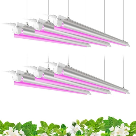 Barrina 6 Packs T8 4FT Plant Grow Light Full Spectrum with ON/Off Switch Pink
