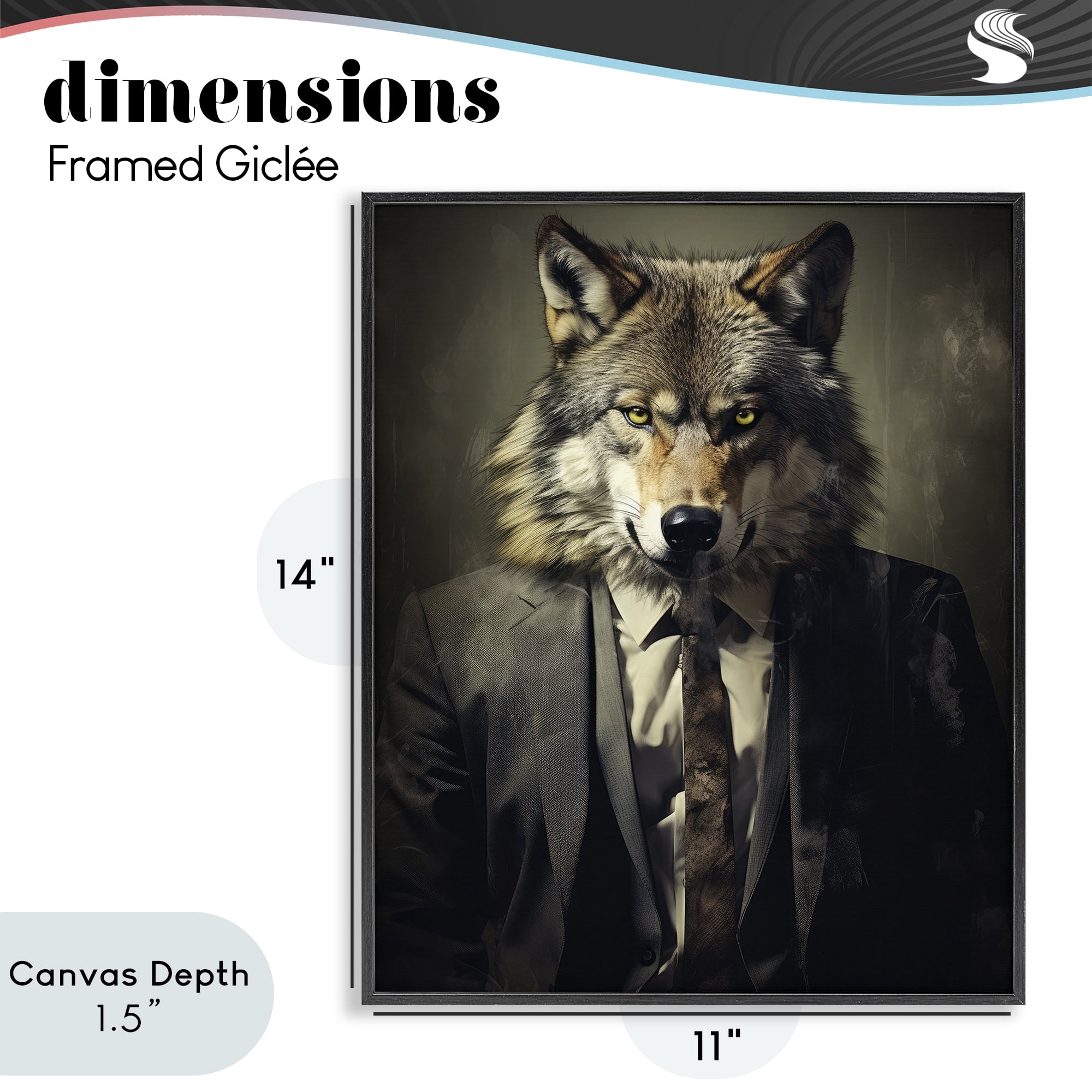 Stupell Industries Fancy Wolf in Suit Black Framed Giclee Art, design by Ray Powers