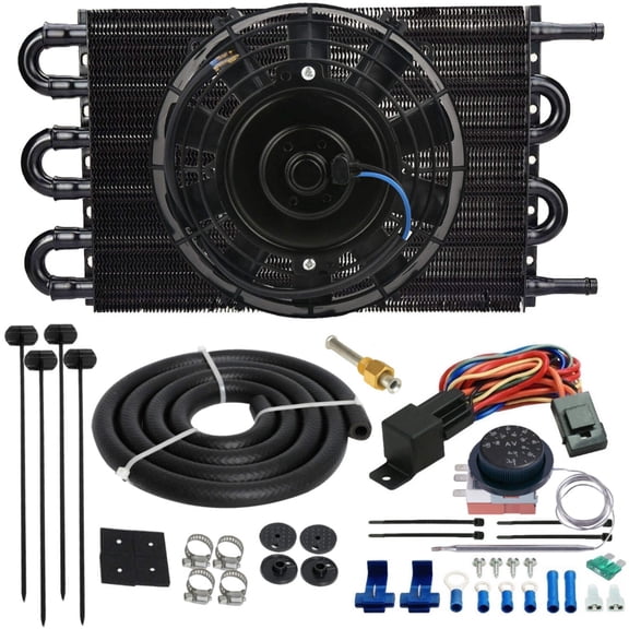 6 Pass 6AN Transmission Oil Cooler Electric Fan Adjustable Thermostat Wire Kit