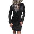 thumbnail image 1 of AherBiu Robe de Sport pour Femmes à Manches Longues, Demi-Fermeture Éclair, Col en V, à Capuche, Ajustée, Décontractée, Mini, 1 of 6