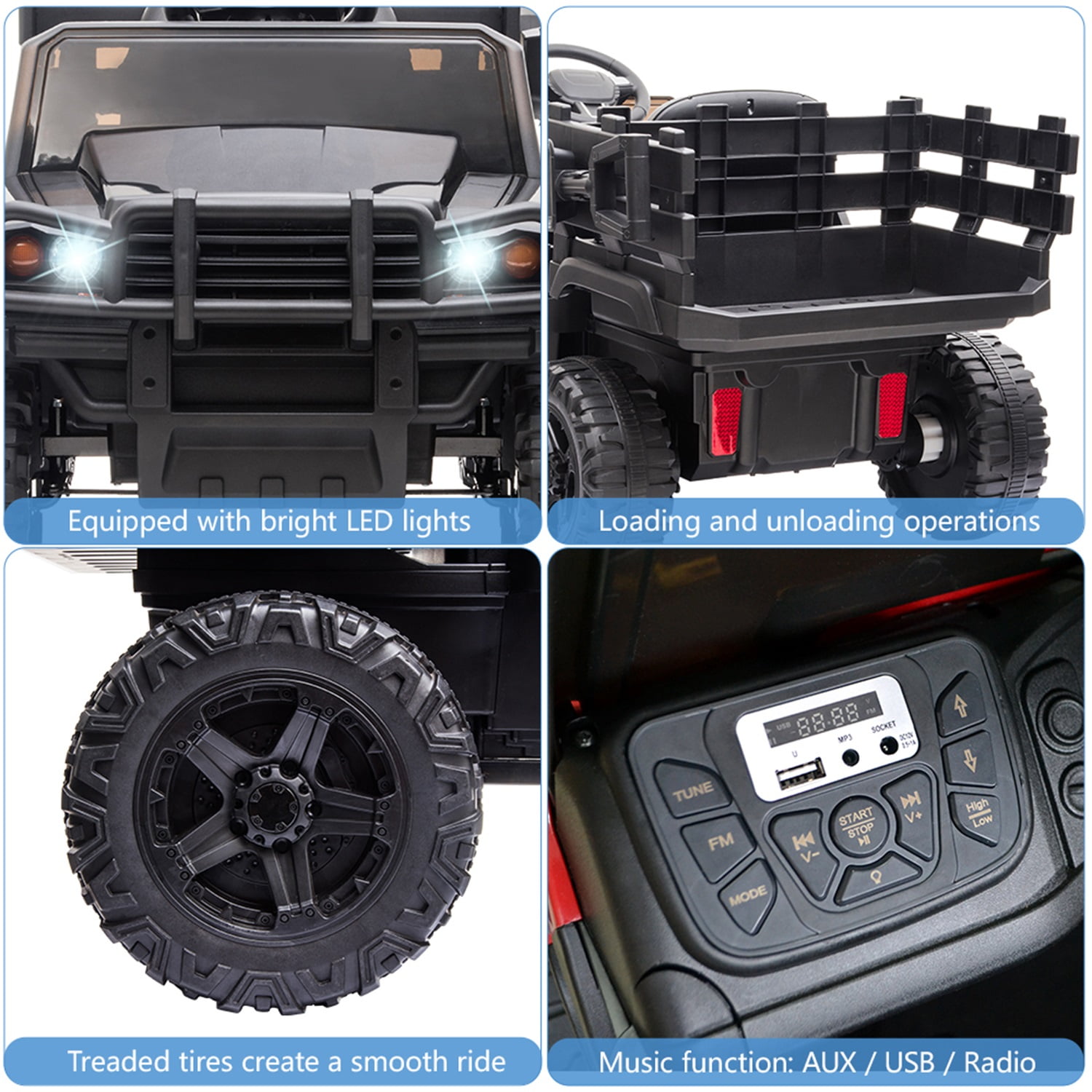 CIPACHO Kids 12V Ride On Truck, Battery Powered Toy Car w/Spring Suspension, Remote Control, 3 Speeds, LED Lights, Black