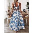 thumbnail image 2 of Blue And White Floral Print Sleeveless Tiered Maxi Dress For Women, 2 of 5