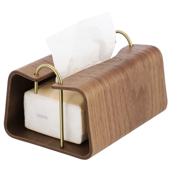 Wooden Tissue Box with Metal U-Shaped Clamps, Decorative Wood Tissue Holder Cover with Open Side Design, Artistic Countertop Napkin Holder for Dining Table Living Room Bedroom Office