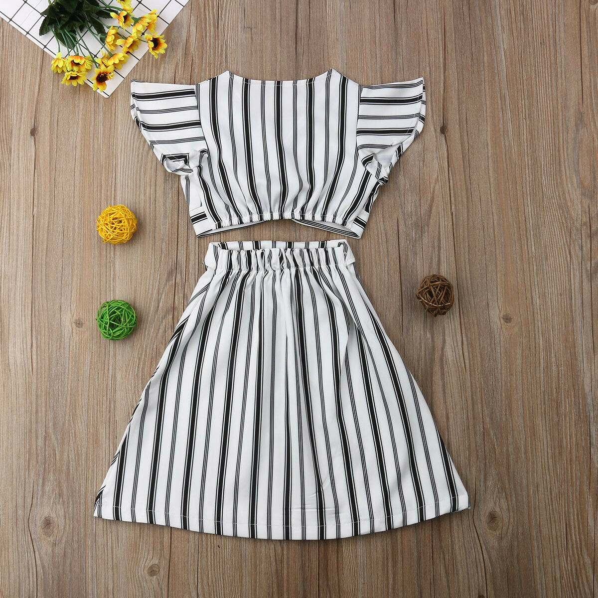 Kids Baby Girls Sleeveless Crop Tops+A-line Skirt Striped Clothes Outfit Set - image 5 of 5