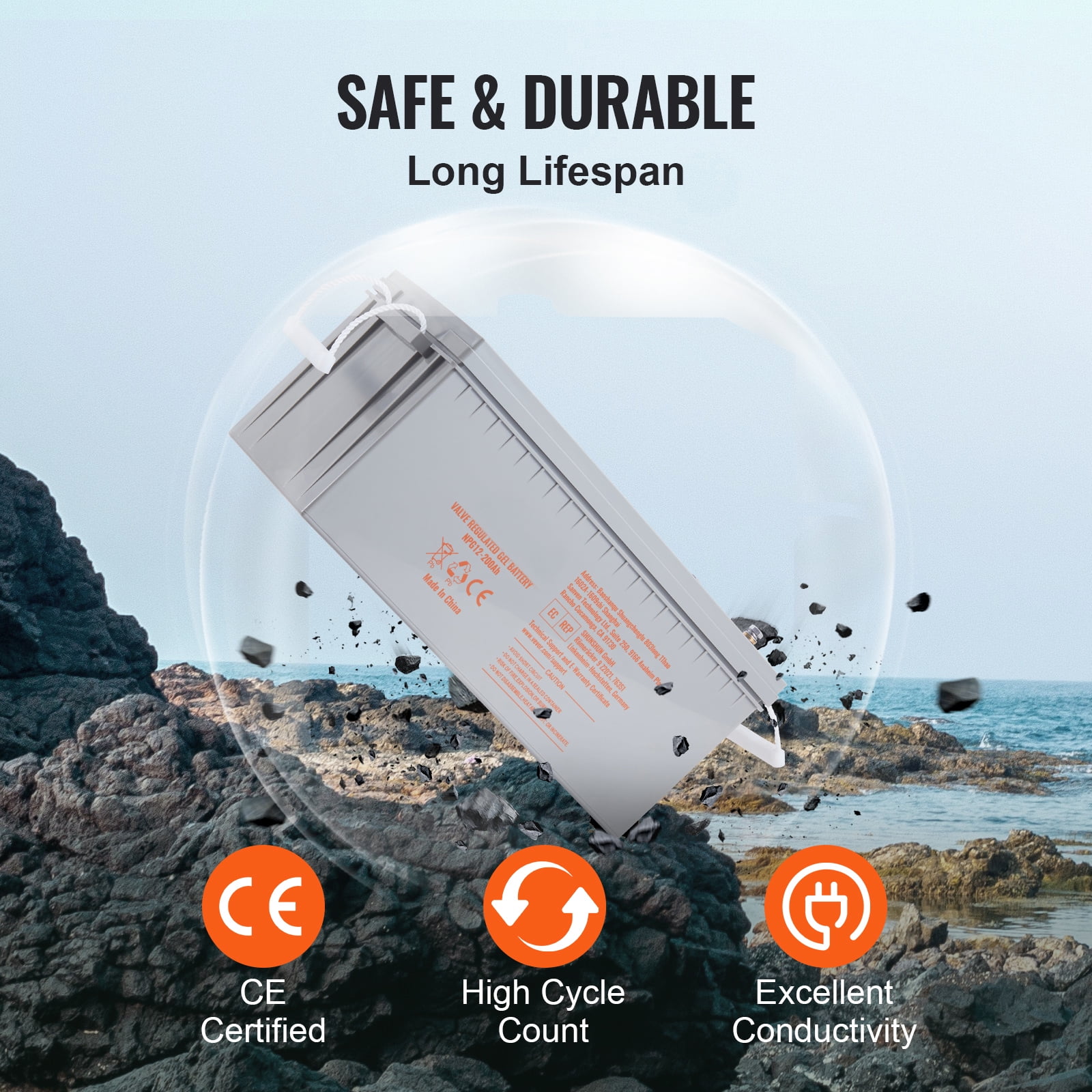 KFFKFF Deep Cycle AGM Battery 12V 200 AH 1400A Max Discharge Current, Safe Charge Most Home Appliances for RV, Solar and off-grid Applications, Marine Rechargeable Battery UL Certified