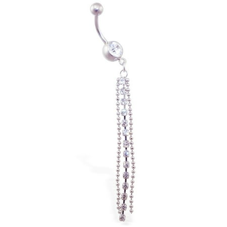Dangle Belly Chain - Belly Button Ring With Long Jeweled Dangle And Two Chains,Clear - B